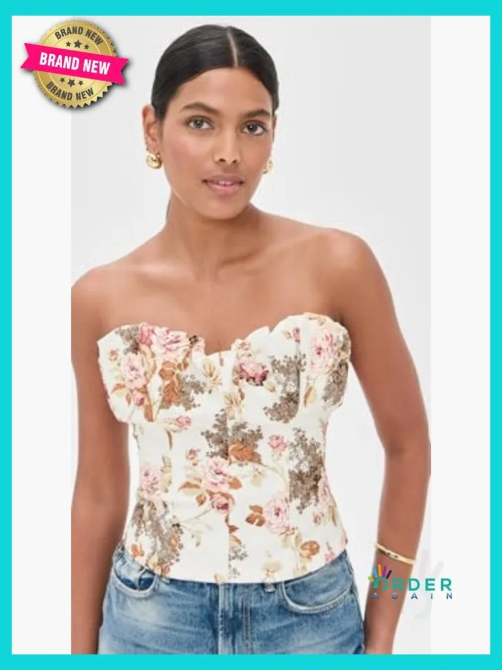 Sleeveless Corset Blouse Elegant Classic Fit Off Shoulder Floral Print